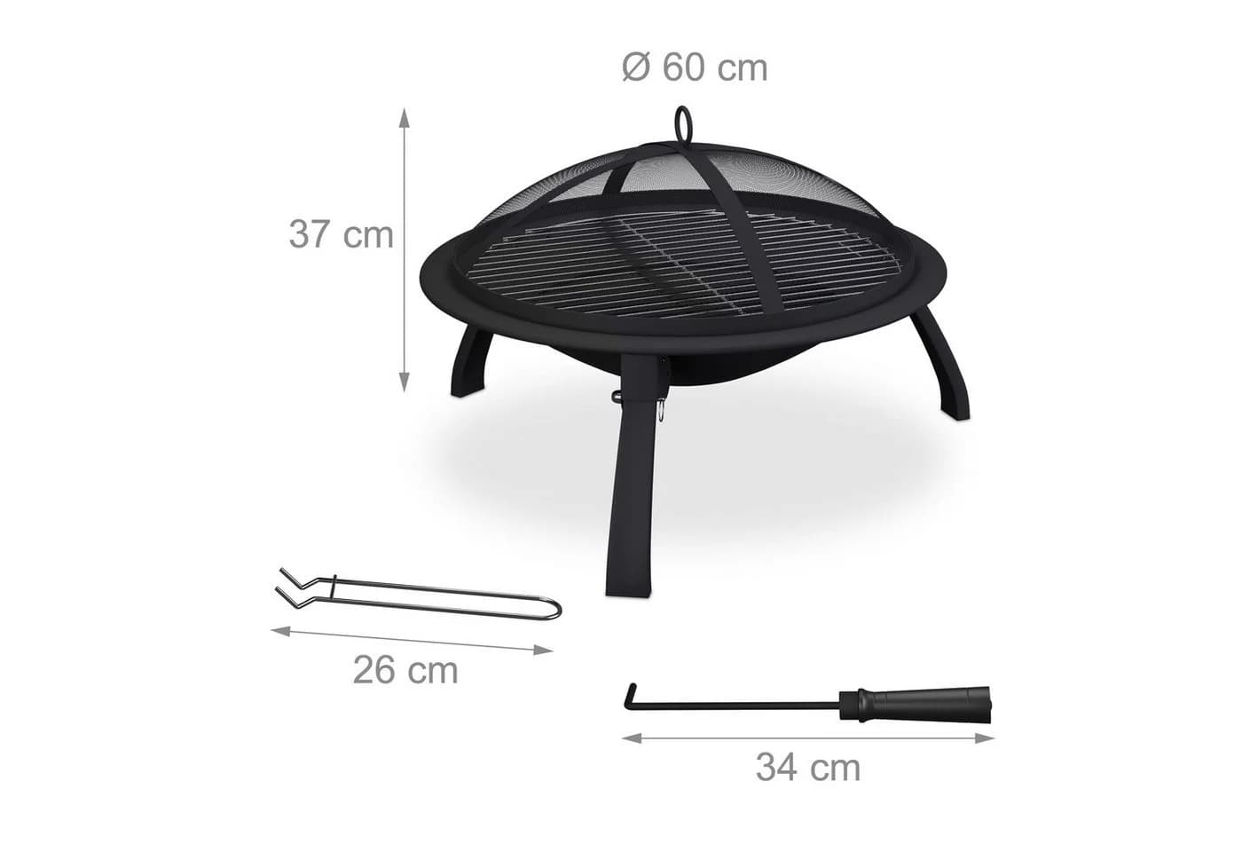 relaxdays Feuerschale mit Grillrost Schwarz - Bild 4