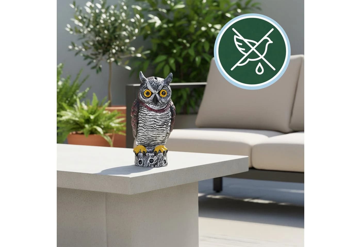 relaxdays Vogelattrappe Vogelabwehr Eule Braun/Weiß/Gelb