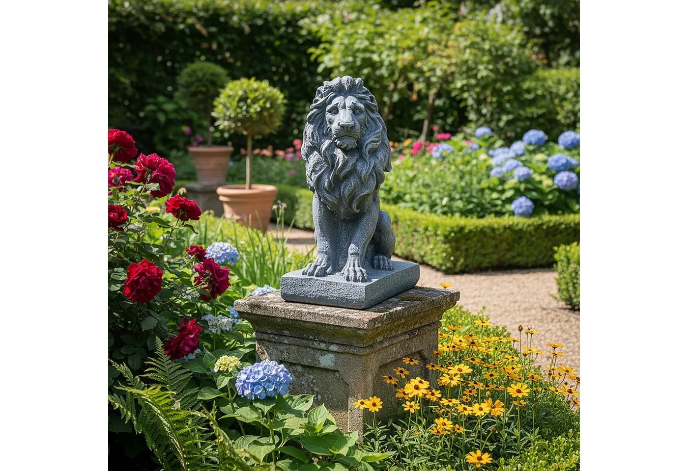 relaxdays Gartenfigur Löwe Grau Polyresin