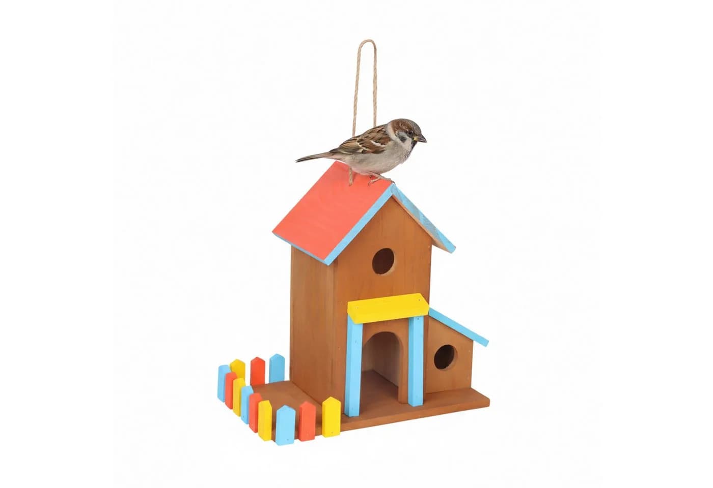 relaxdays Buntes Vogelhaus aus Kiefernholz zum Aufhängen - Bild 2