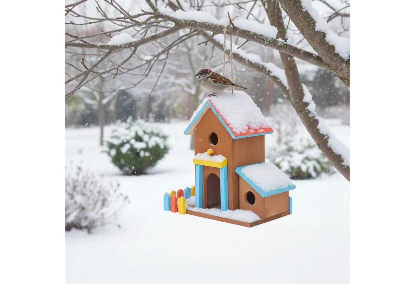relaxdays Buntes Vogelhaus aus Kiefernholz zum Aufhängen - Bild 3