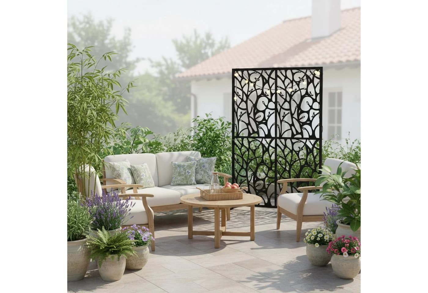 relaxdays Sichtschutzelement Rankenmotiv Schwarz Metall