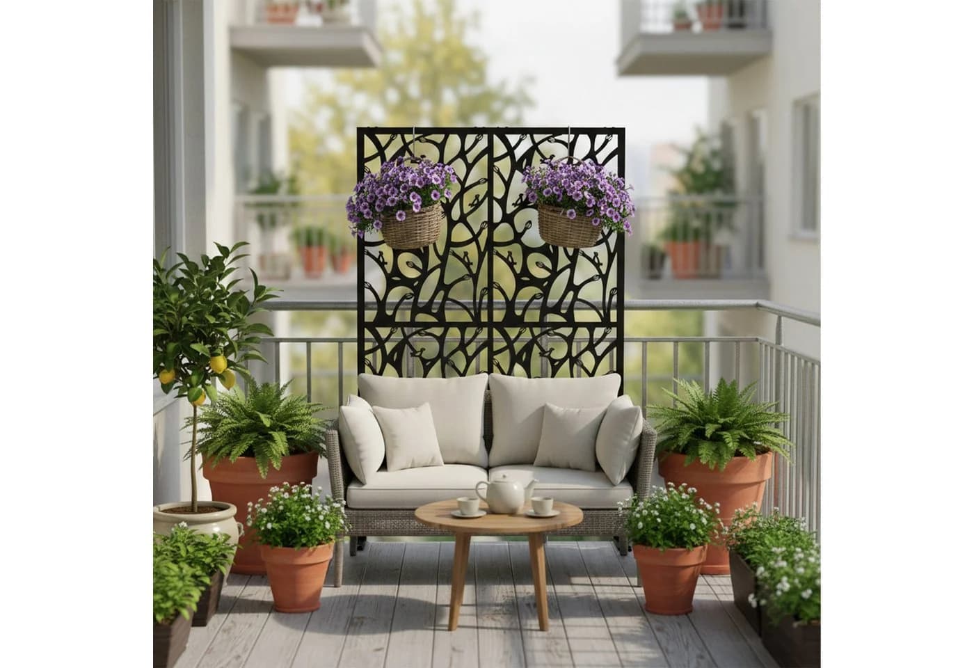 relaxdays Sichtschutzelement Rankenmotiv Schwarz Metall - Bild 3