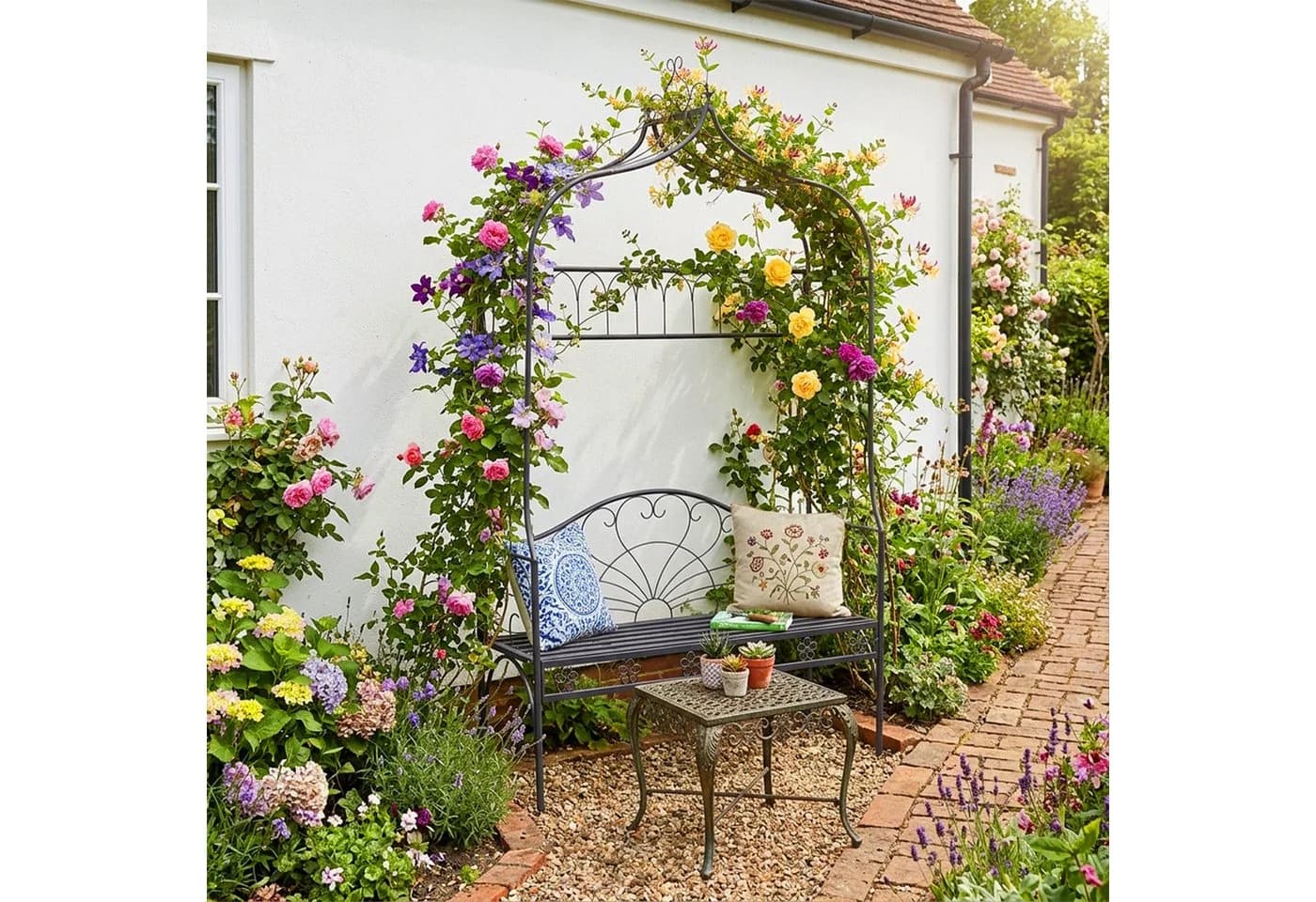 relaxdays Rosenbogen mit Gartenbank Schwarz Stahl - Bild 3