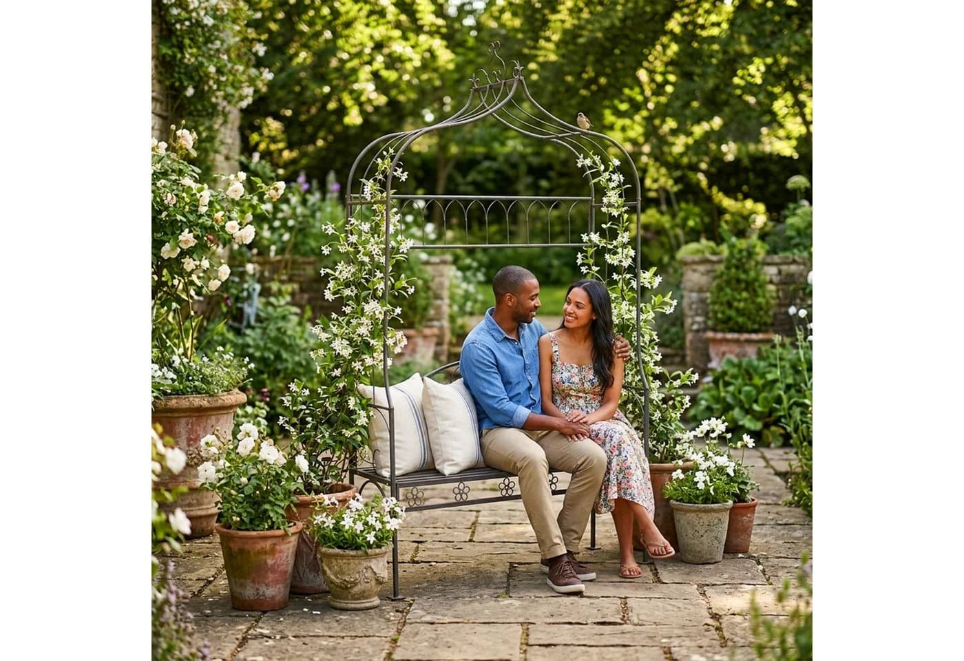 relaxdays Rosenbogen mit Gartenbank Schwarz Stahl - Bild 5