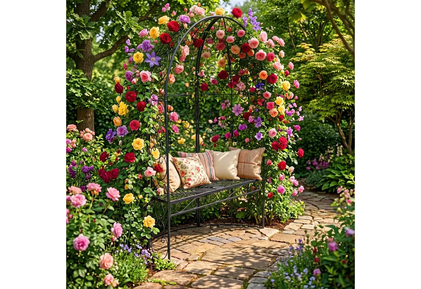 relaxdays Gartenbank mit Rosenbogen Schwarz - Bild 3