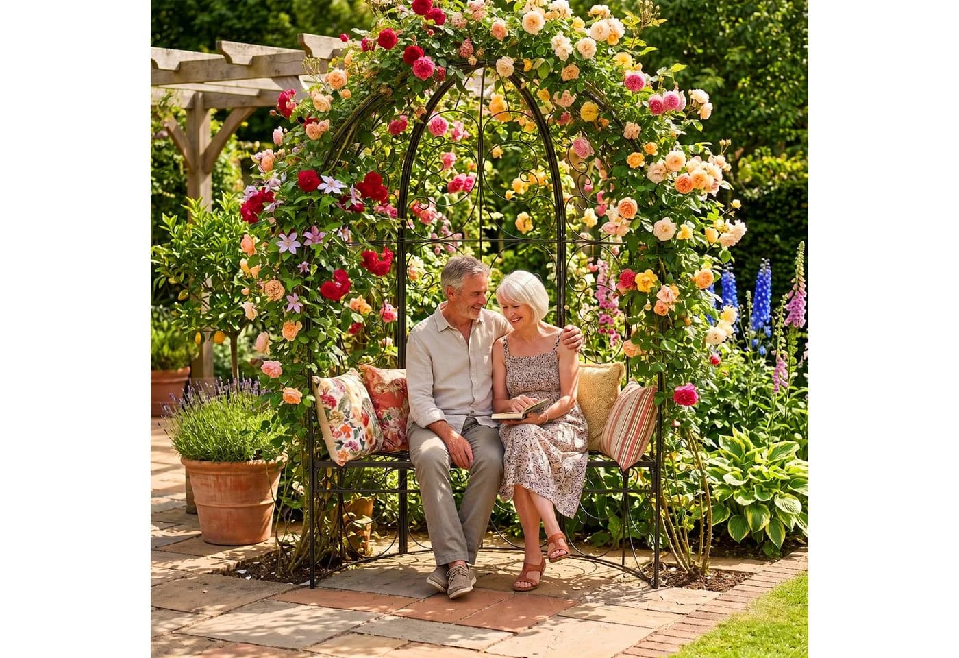 relaxdays Gartenbank mit Rosenbogen Schwarz - Bild 5