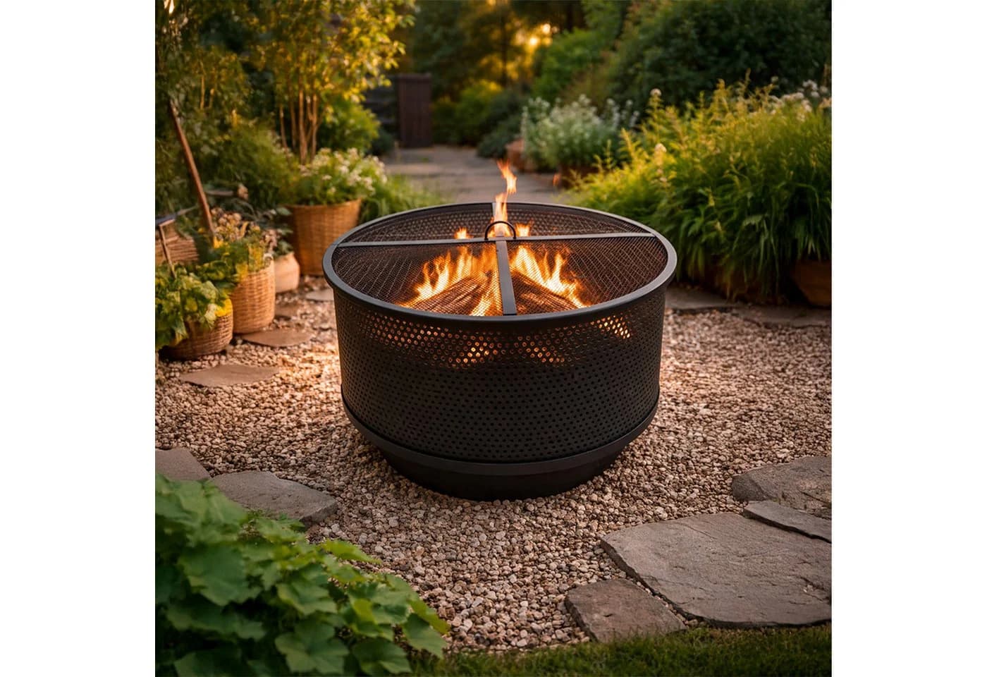 relaxdays Feuerschale mit Grillrost Schwarz 3in1 Multifunktion - Bild 3
