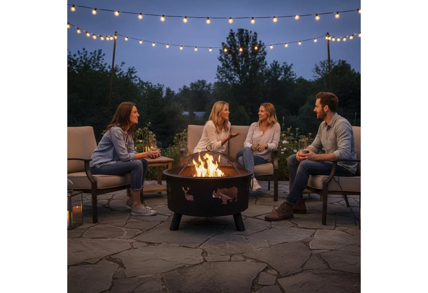 relaxdays Feuerschale mit Flammenmotiv Schwarz