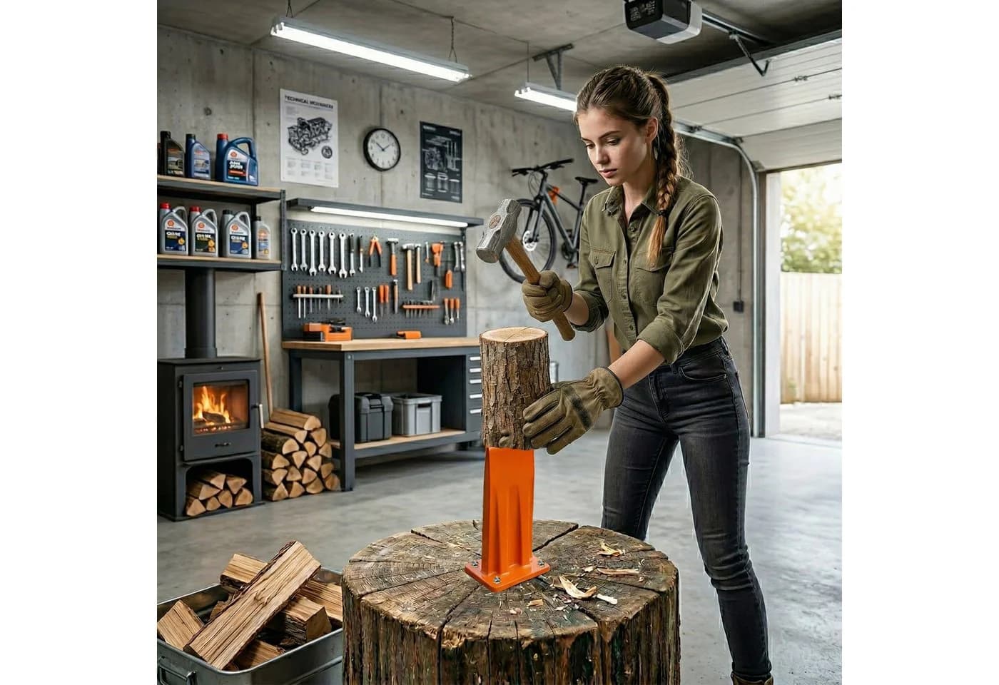 relaxdays Manueller Holzspalter Orange Stahl