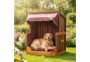 relaxdays Hundestrandkorb Holz & Rattan mit Napf maritim Bild 1