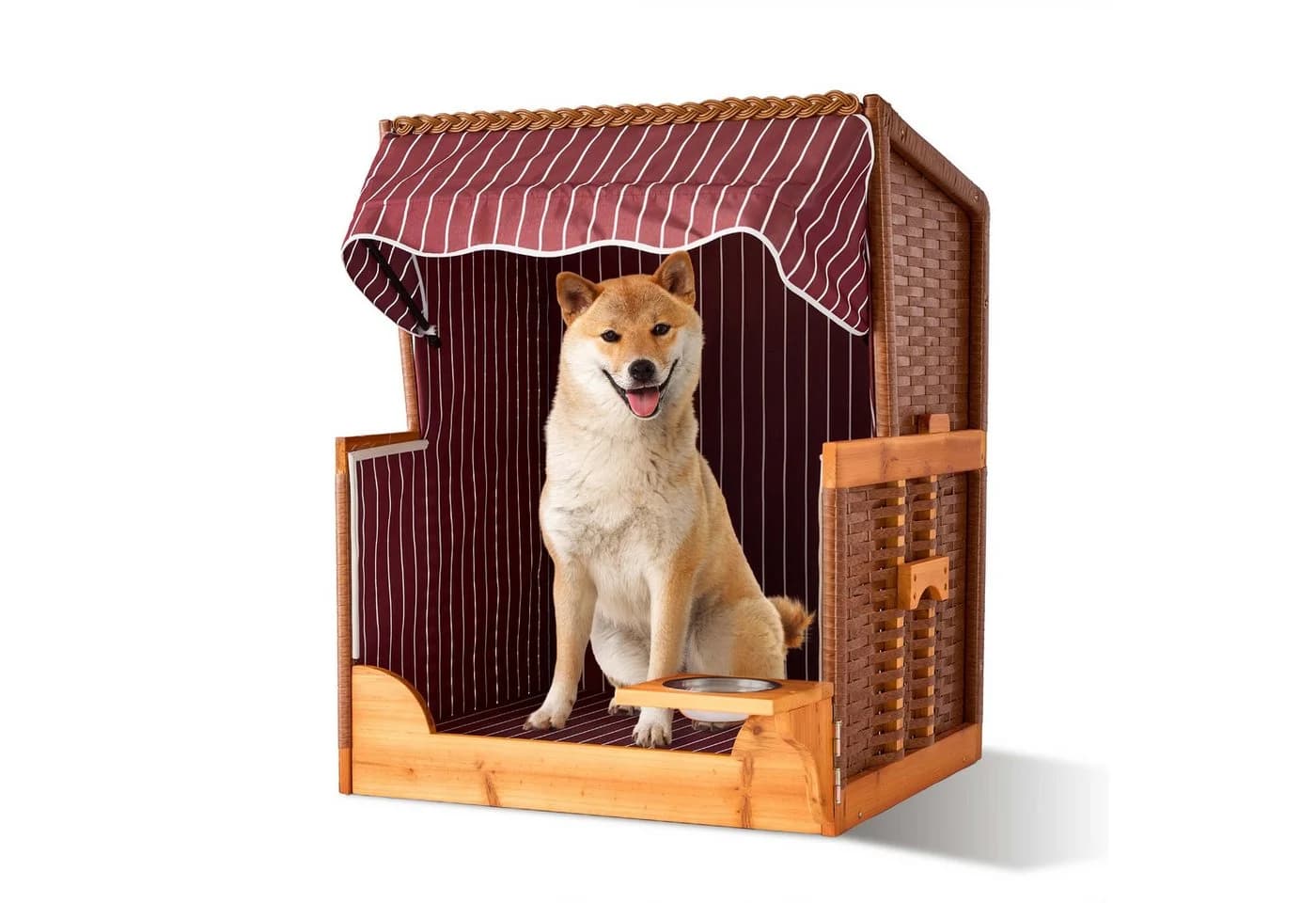 relaxdays Hundestrandkorb Holz & Rattan mit Napf maritim - Bild 2