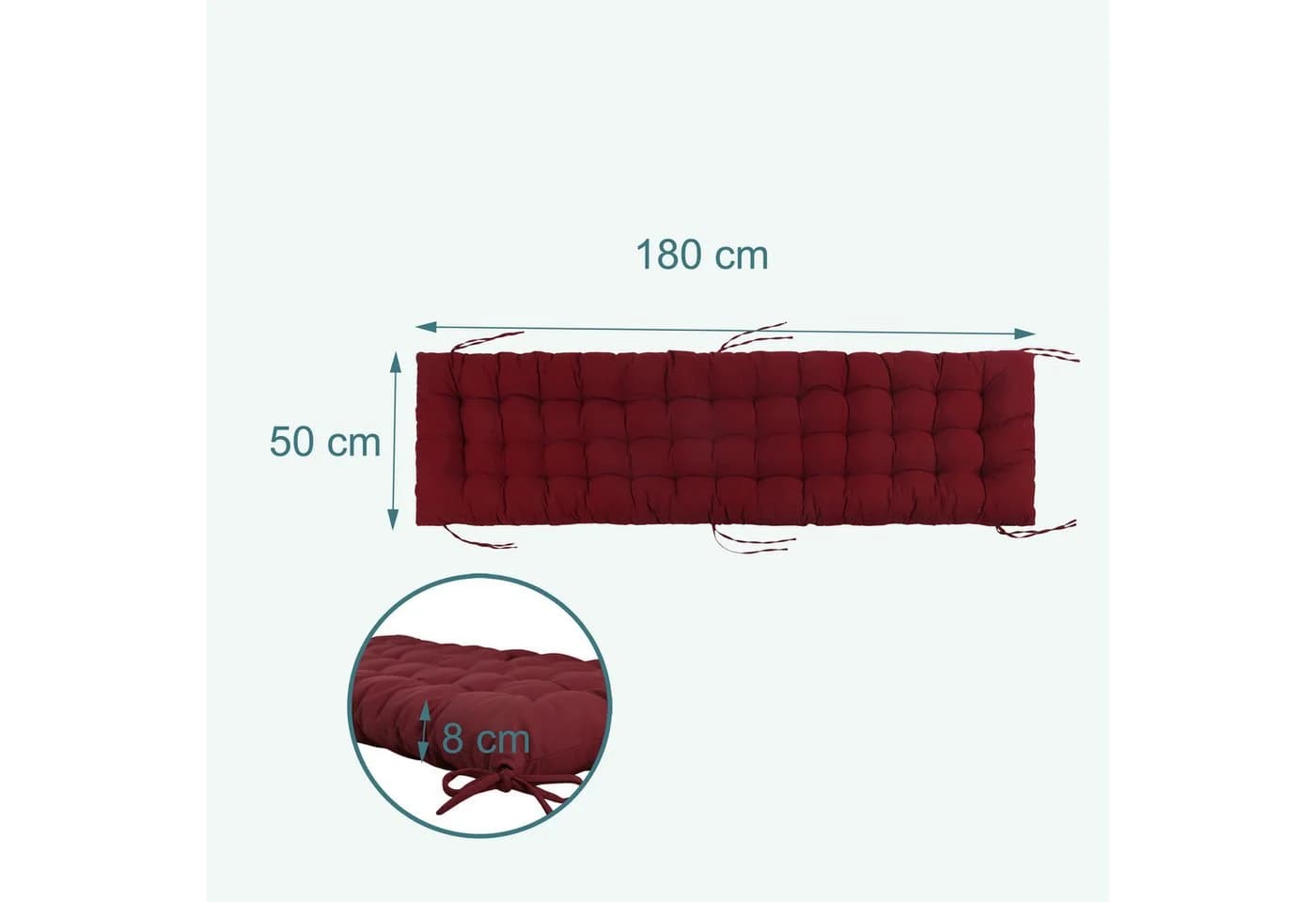 relaxdays Gesteppte Bankauflage Rot 180x50 cm - Bild 4