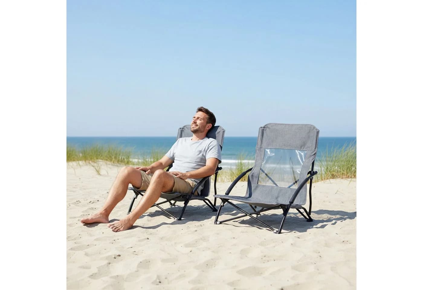 relaxdays Campingstuhl Faltbarer Strandstuhl 2er Set Grau - Bild 5