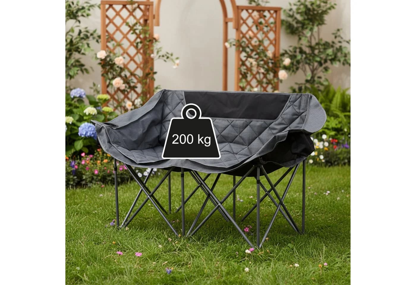 relaxdays Campingbank 2-Sitzer Grau Klappbar mit Getränkehalter - Bild 5