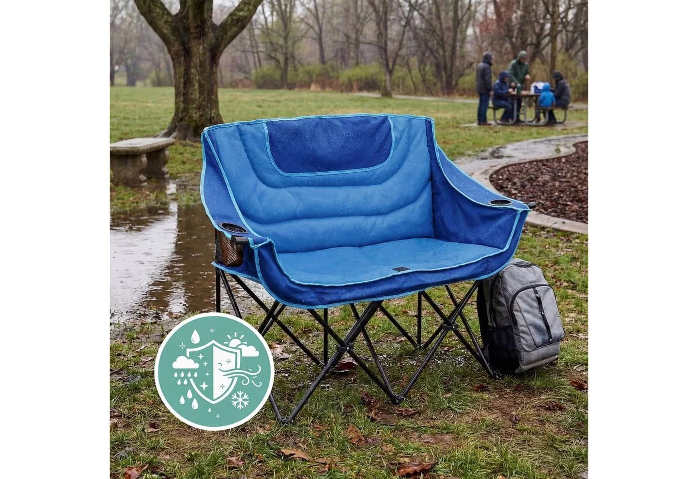 relaxdays Campingstuhl Faltbare Camping Bank für 2 Personen blau - Bild 5