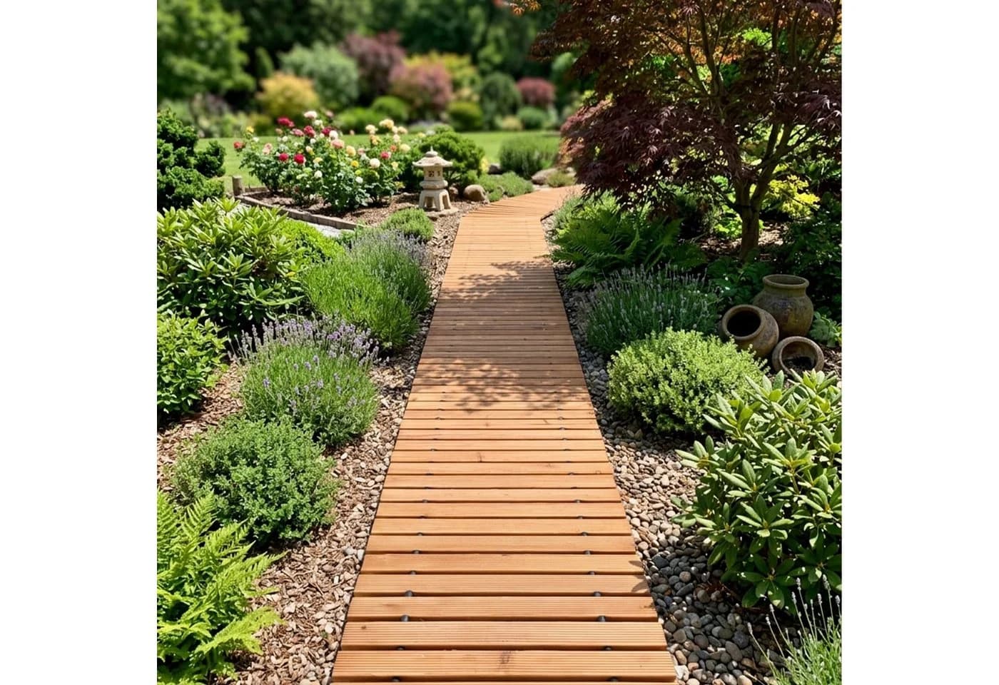 relaxdays Gartensteg Rollweg aus Holz hellbraun