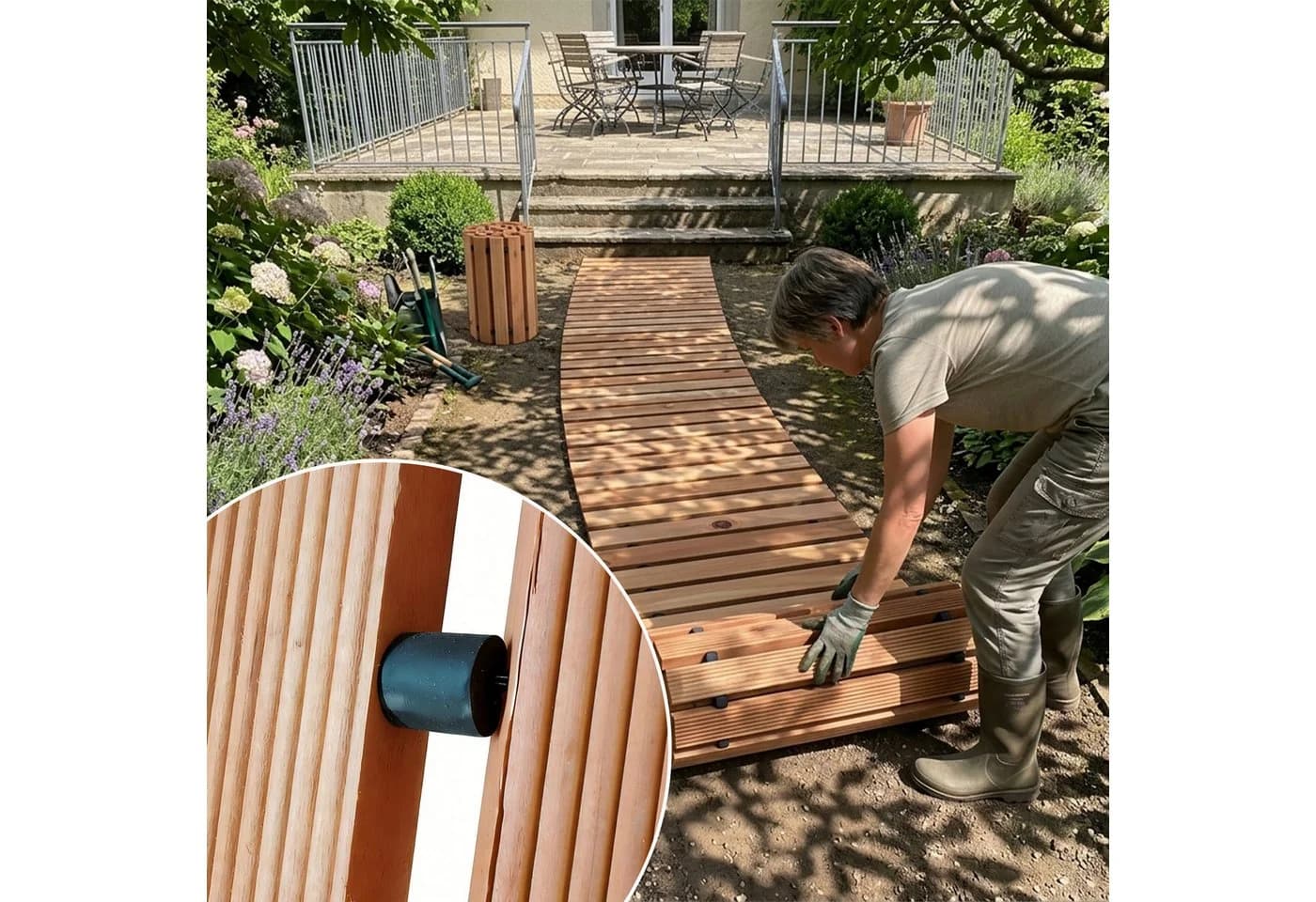 relaxdays Gartensteg Rollweg aus Holz hellbraun - Bild 5