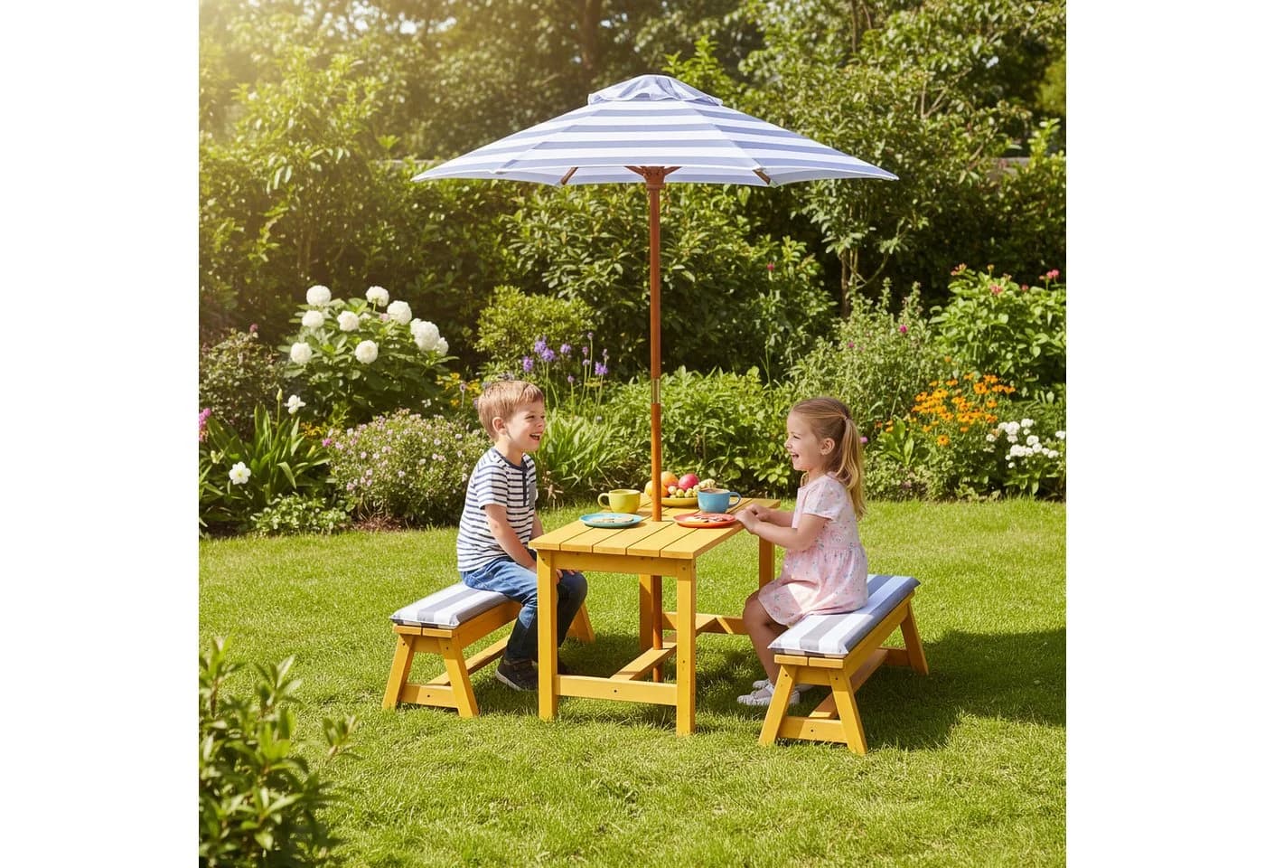 relaxdays Kindersitzgruppe mit Schirm & Auflagen, orange