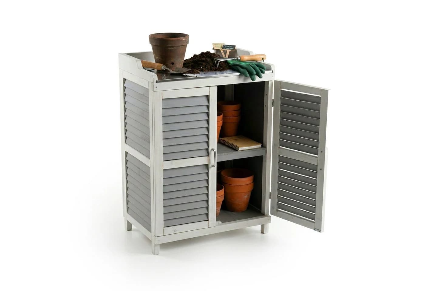 relaxdays Pflanztisch mit Unterschrank Grau-Weiß - Bild 2