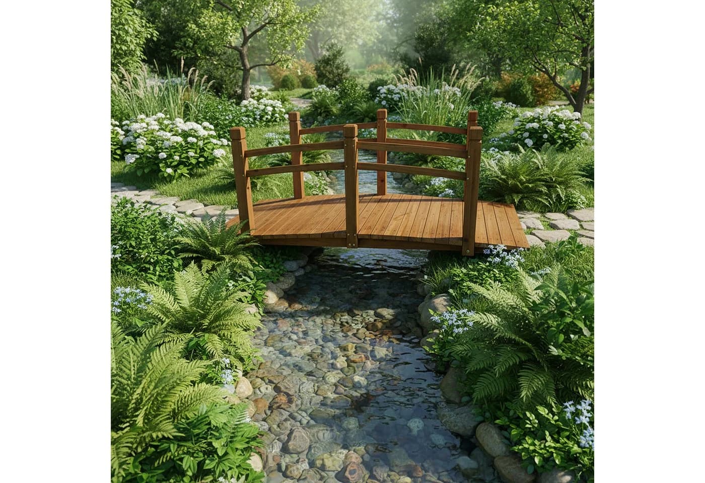 relaxdays Gartenbrücke Tannenholz Natur 200 kg Traglast