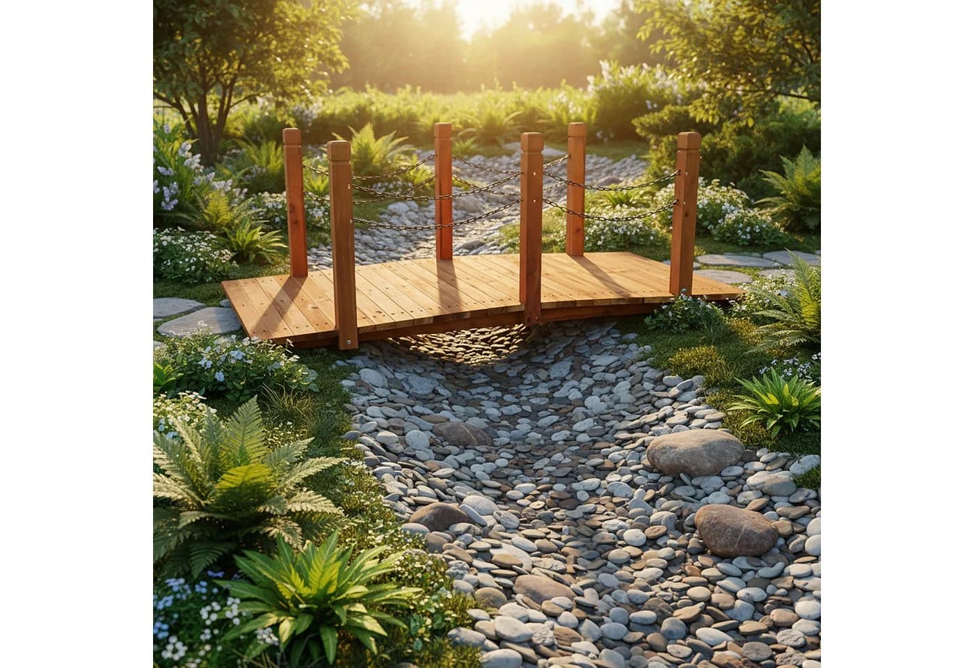relaxdays Zierbrücke Garten mit Ketten Orange Schwarz