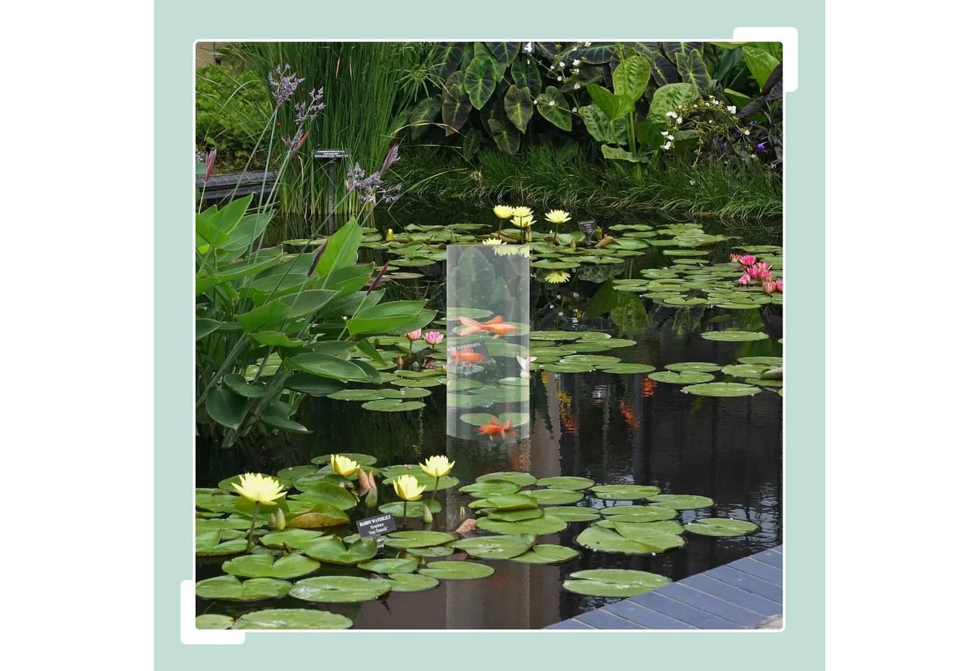 relaxdays Fischturm Fischsäule für Gartenteich Transparent Grau
