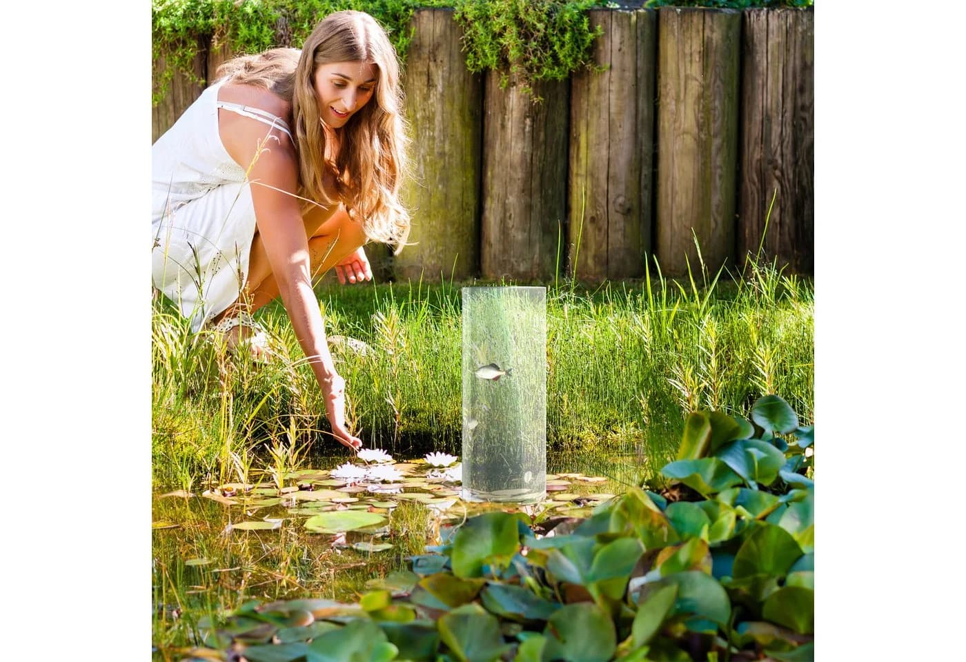 relaxdays Fischturm Fischsäule für Gartenteich Transparent Grau - Bild 5