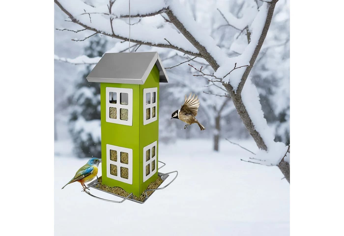 relaxdays Vogelhaus zum Aufhängen Grün Silber Weiß Hausform