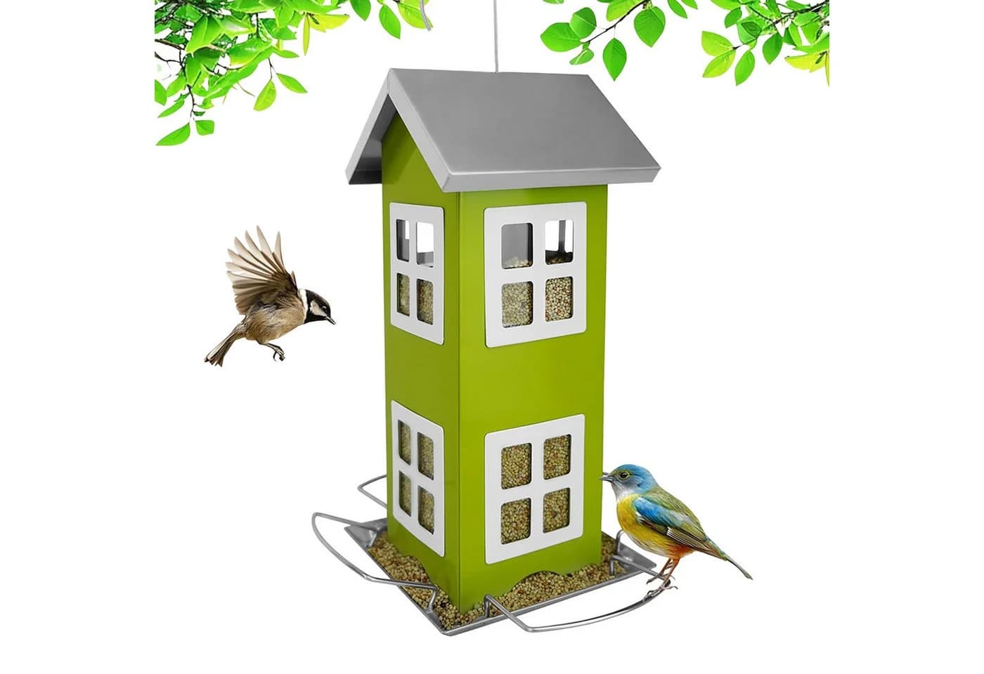relaxdays Vogelhaus zum Aufhängen Grün Silber Weiß Hausform - Bild 2
