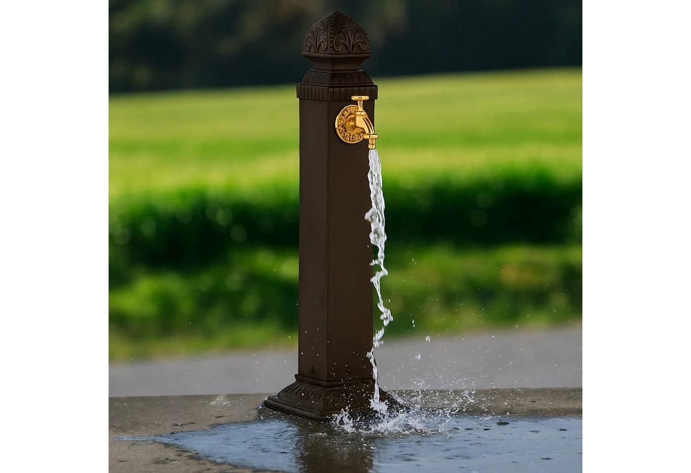 Antiker Gartenbrunnen aus Metall in Braun und Gold - Bild 3