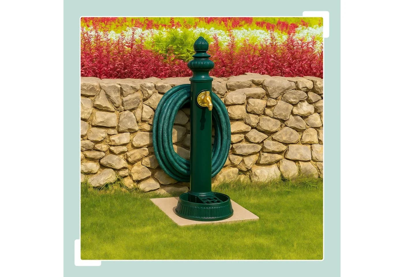 relaxdays Gartenbrunnen Standbrunnen antik 83 cm Schlauchhalter, (1 tlg), grün
