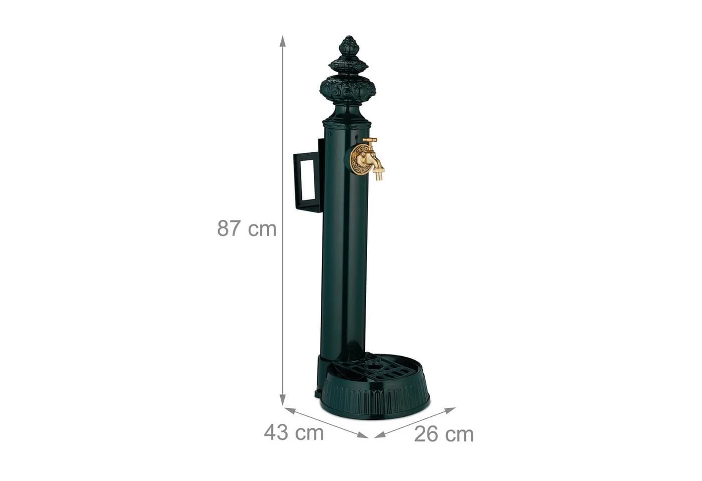 relaxdays Gartenbrunnen Standbrunnen antik 83 cm Schlauchhalter, (1 tlg), grün - Bild 4