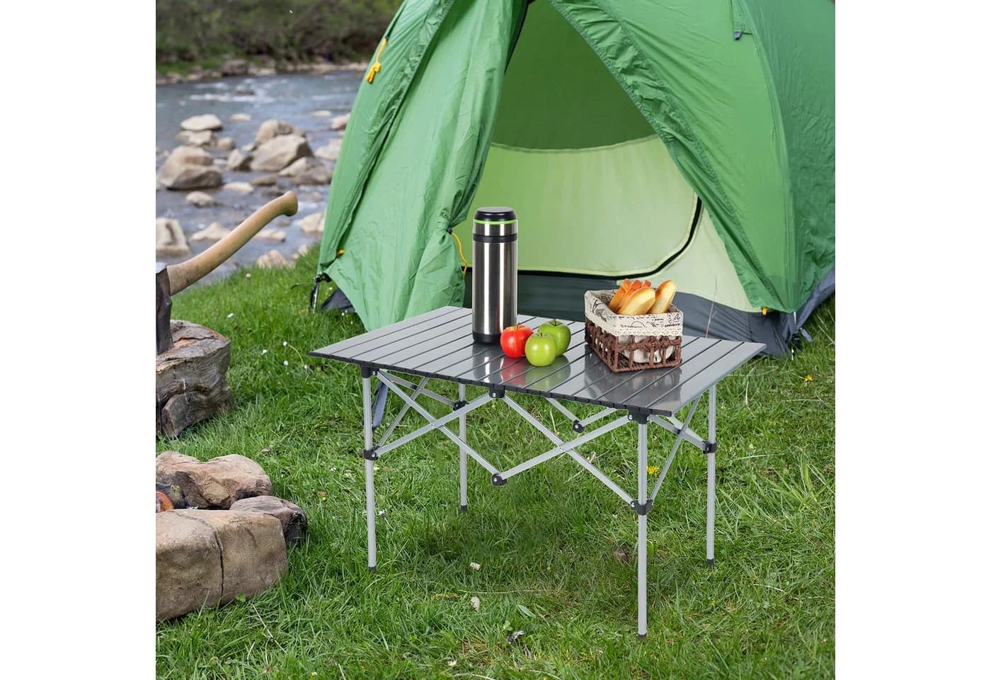 relaxdays Klapptisch Faltbarer Campingtisch Stahl Silber