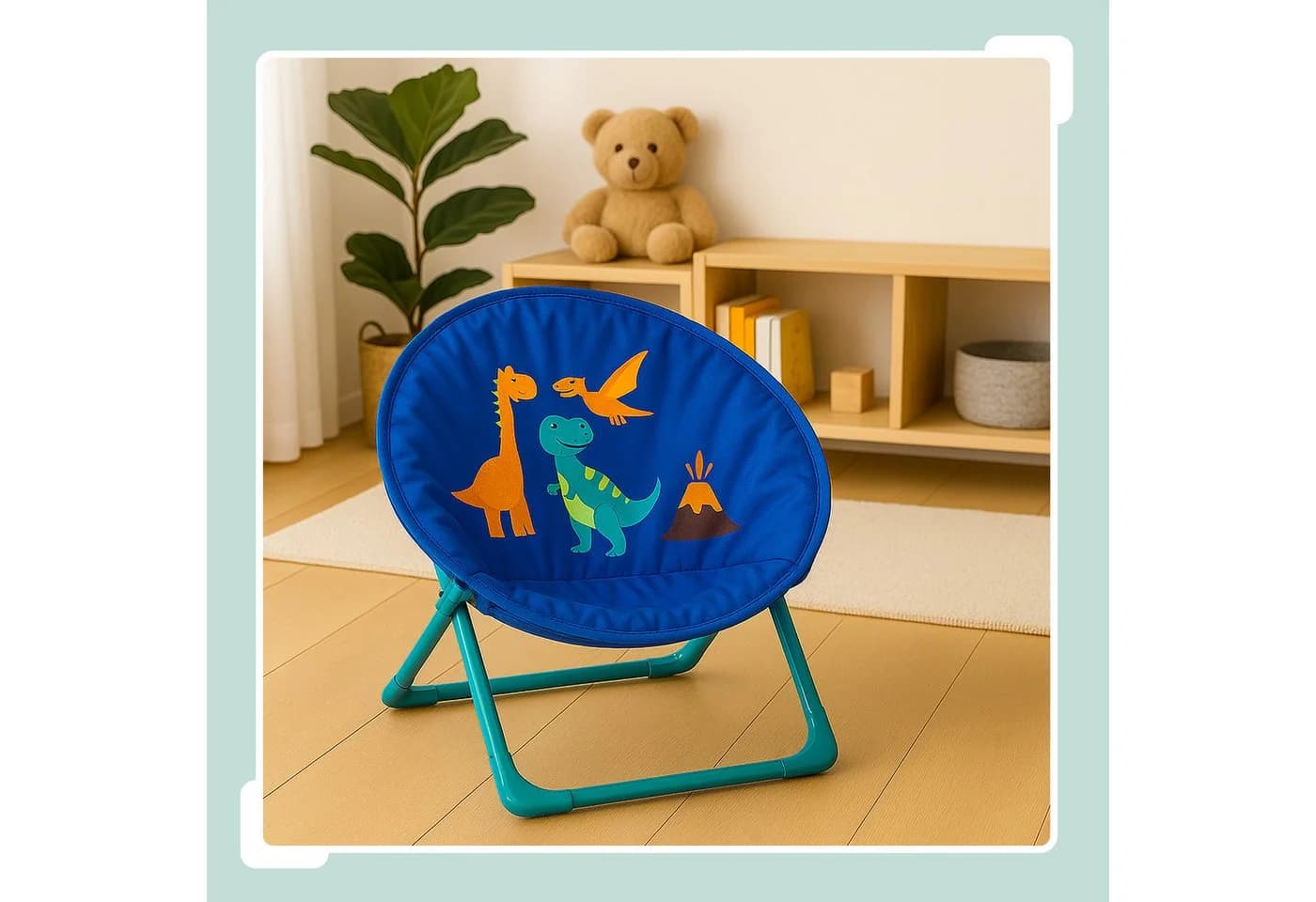 relaxdays Campingstuhl Faltbarer Moonchair für Kinder Dino Blau Türkis Braun - Bild 3