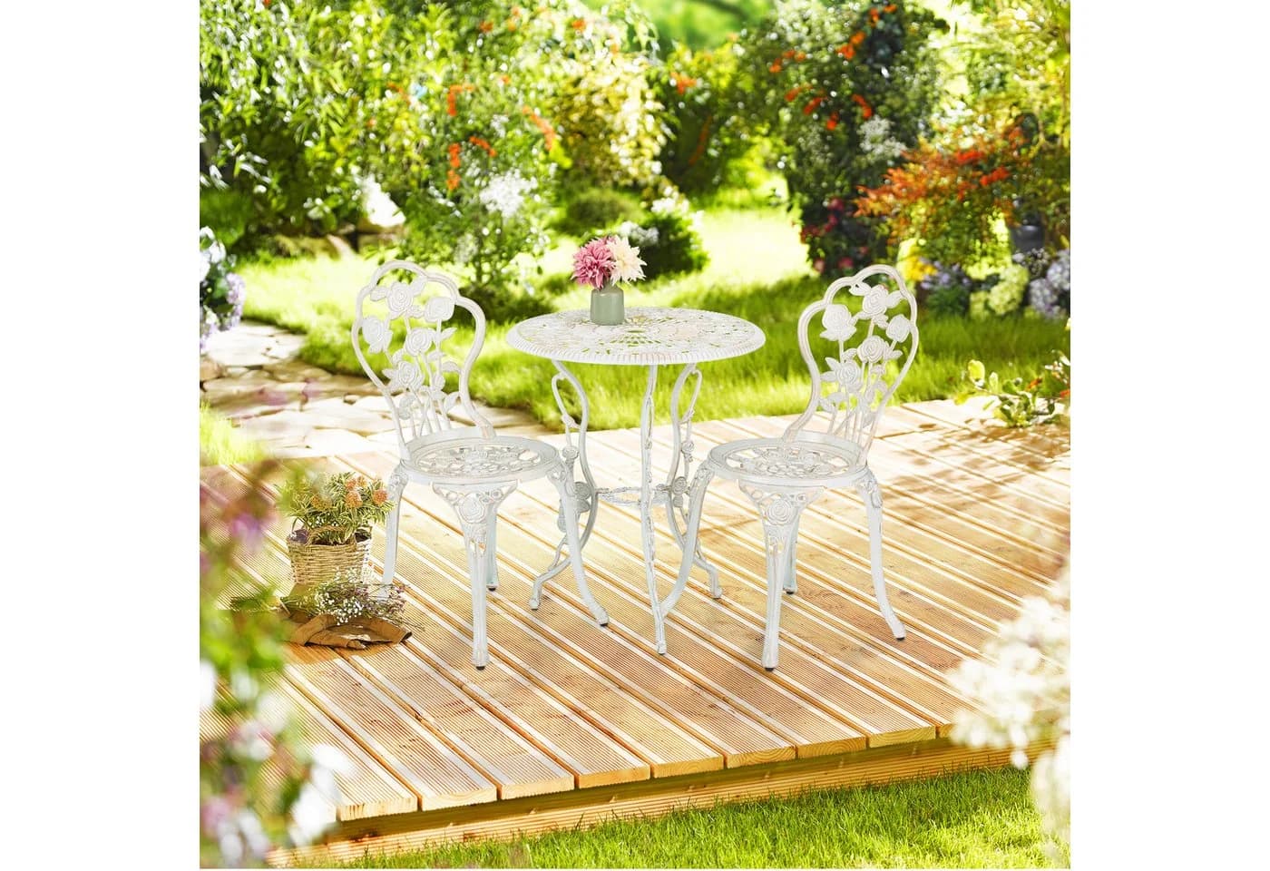 relaxdays Balkonset 3-teiliges Gartenmöbel Set Weiß-Bronze Vintage
