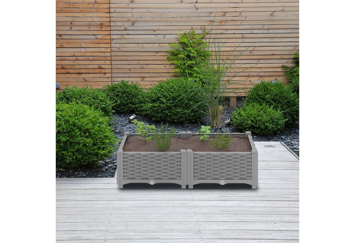 relaxdays Pflanzkübel Rattan Optik Grau DIY Bausatz