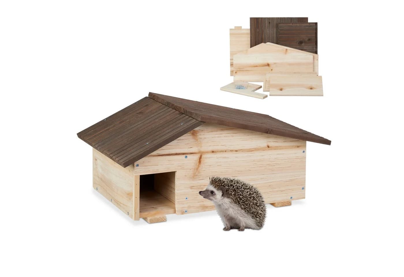 relaxdays Igelhaus mit Bode, Natur Kiefernholz 2-Kammersystem - Bild 2