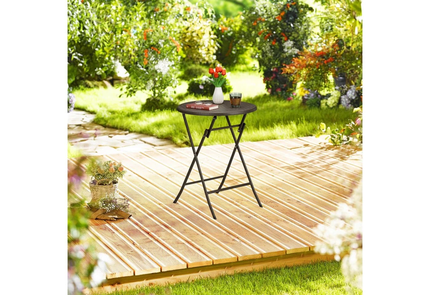 relaxdays Gartentisch Runder Gartentisch in Rattan-Optik braun