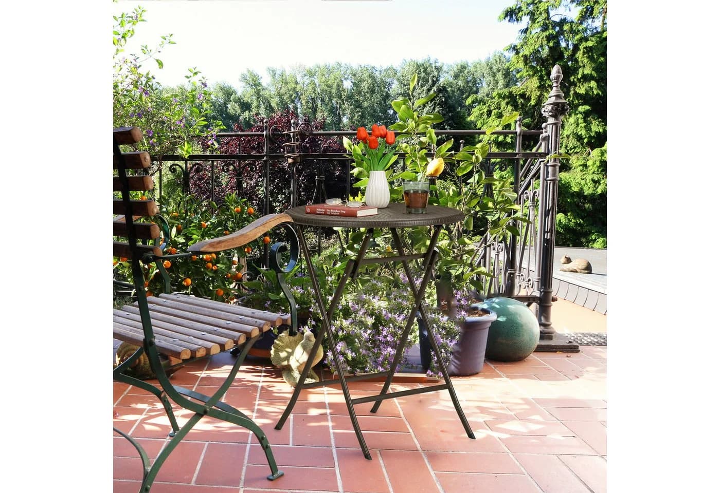 relaxdays Runder Gartentisch in Rattan-Optik Weiß Klappbar - Bild 3