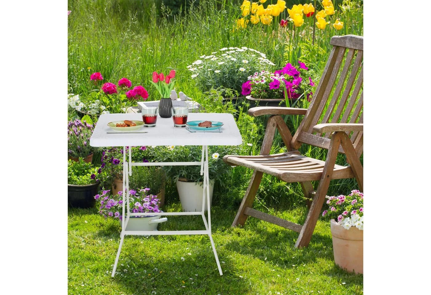 relaxdays Klapptisch Schwarz Holzoptik Gartenbeistelltisch