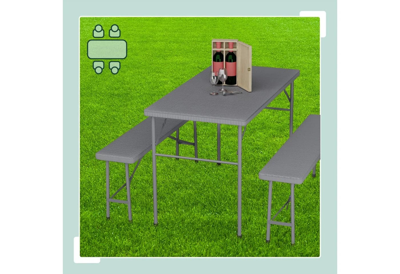 Relaxdays Bierzeltgarnitur 3-tlg. Klappbar Set 1 Tisch 2 Bänke Grau