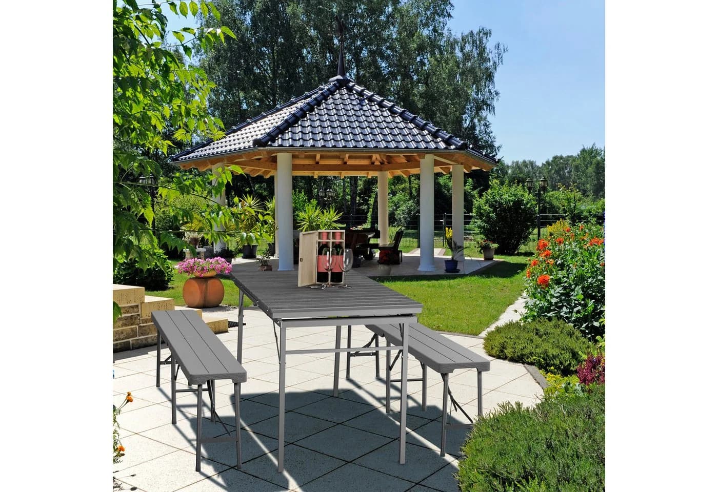 relaxdays Gartentisch klappbar ausziehbar grau