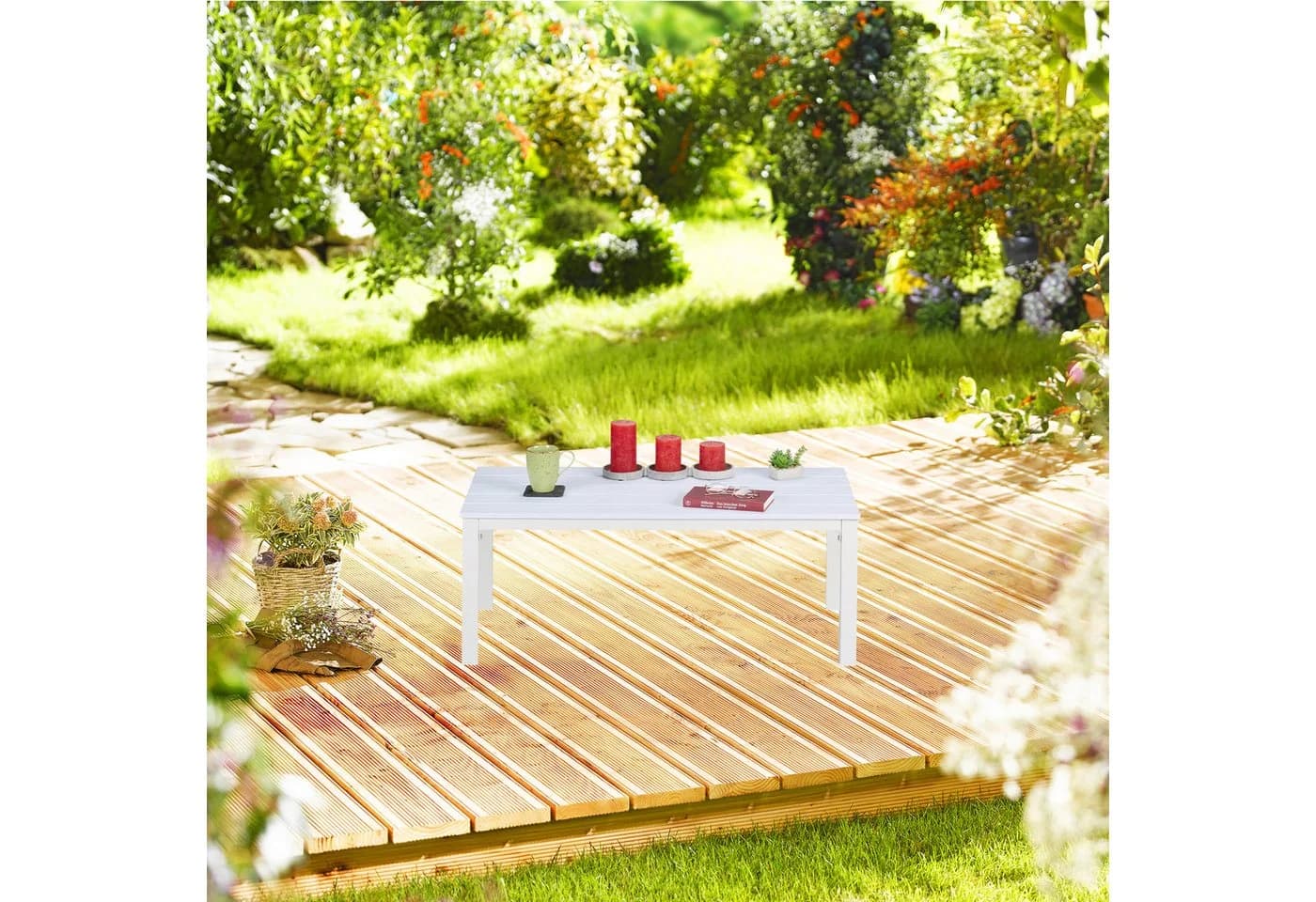 relaxdays Gartentisch rechteckig weiß Kunststoff Stahl - Bild 3