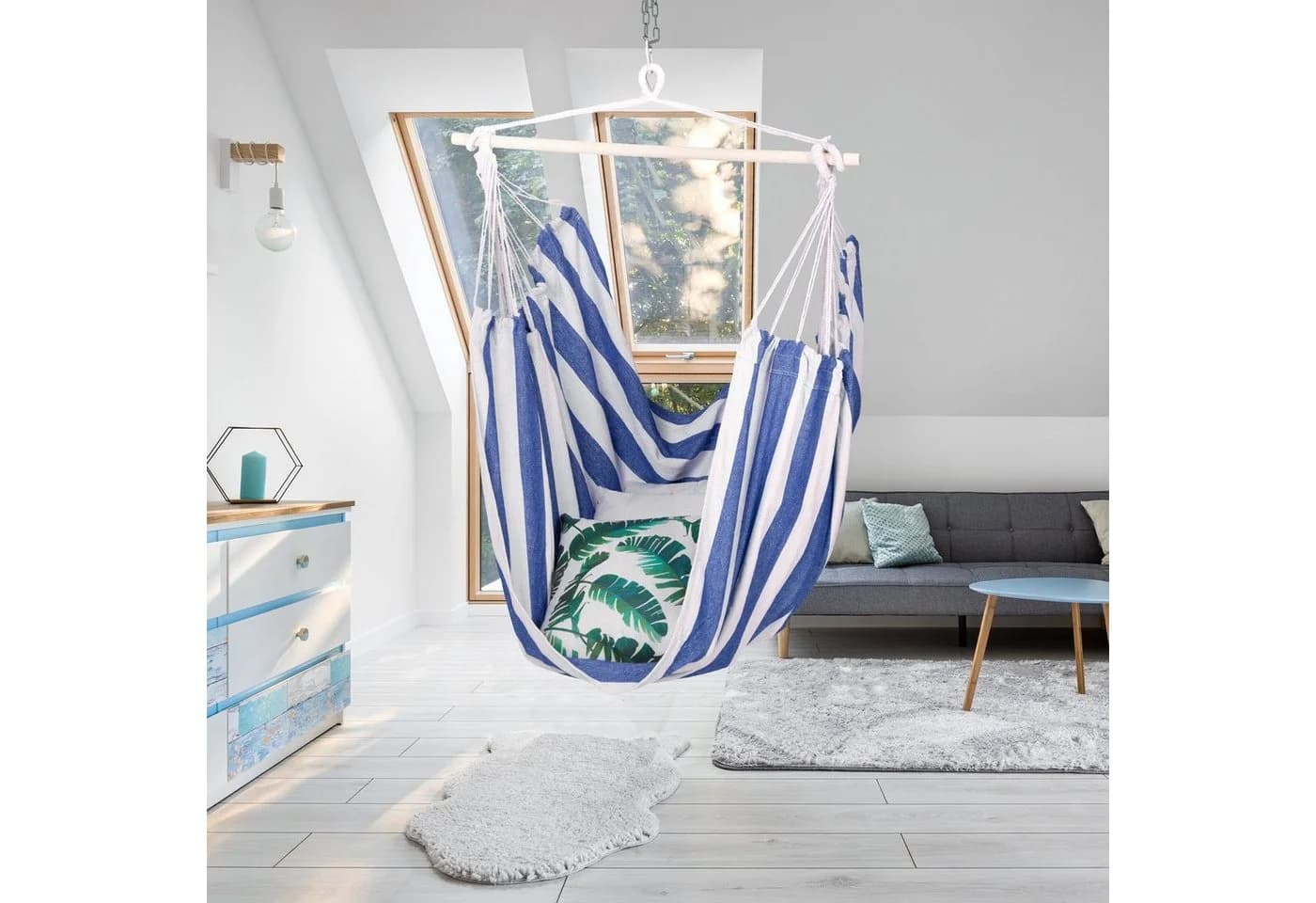relaxdays Hängesessel mit Streifen Weiß-Blau Hängematte