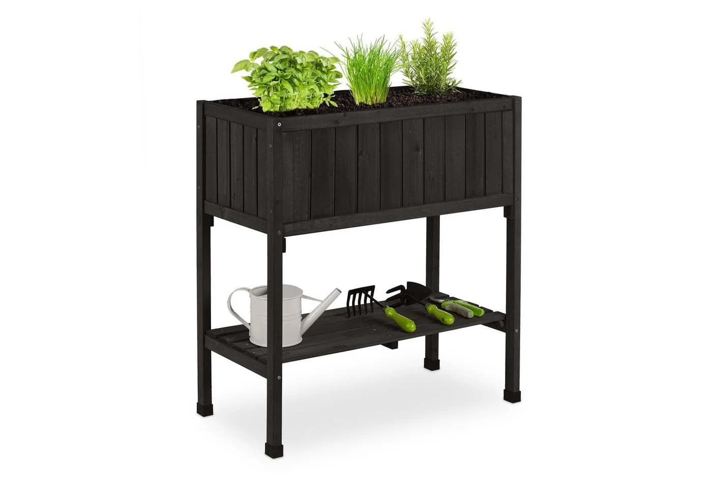 relaxdays Hochbeet aus Tannenholz Schwarz mit Ablage - Bild 2