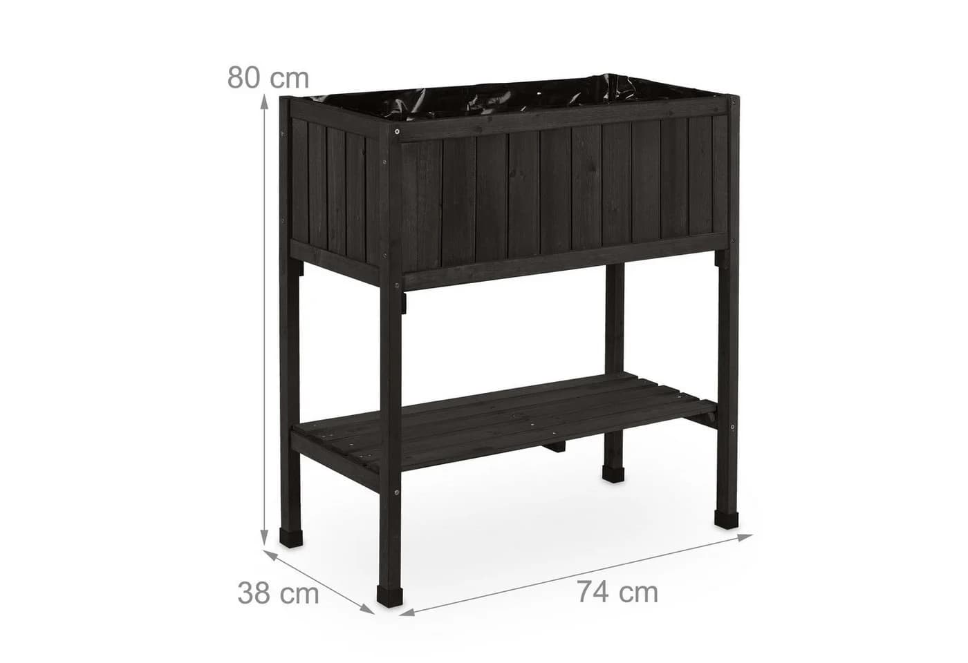 relaxdays Hochbeet aus Tannenholz Schwarz mit Ablage - Bild 4