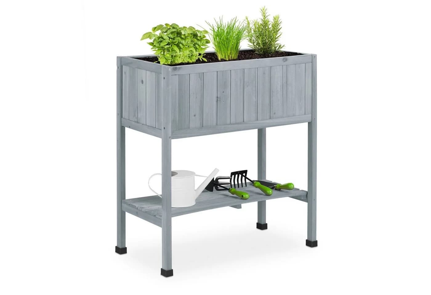 relaxdays Hochbeet aus Holz grau mit Ablage - Bild 2