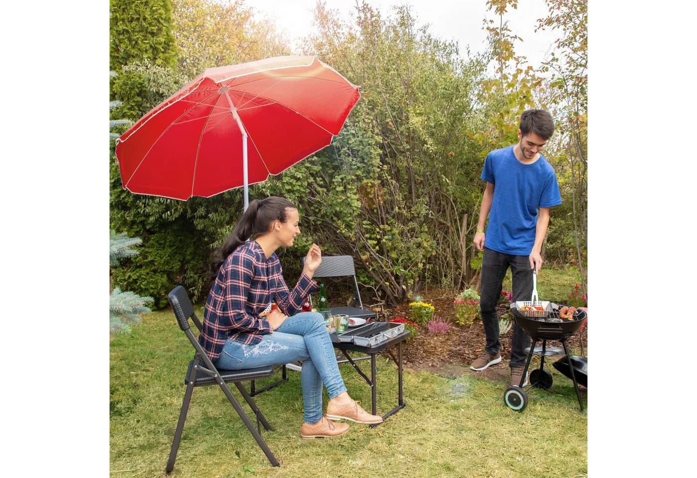 relaxdays Balkonschirm Sonnenschirm 180 cm Rot