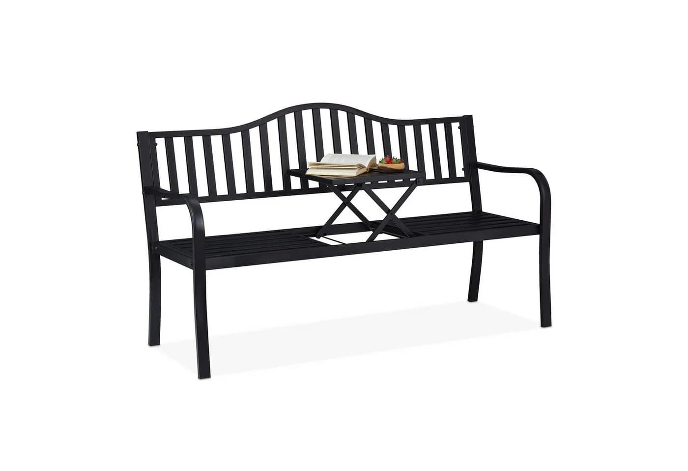relaxdays Gartenbank mit Klapptisch, Schwarz - Bild 2